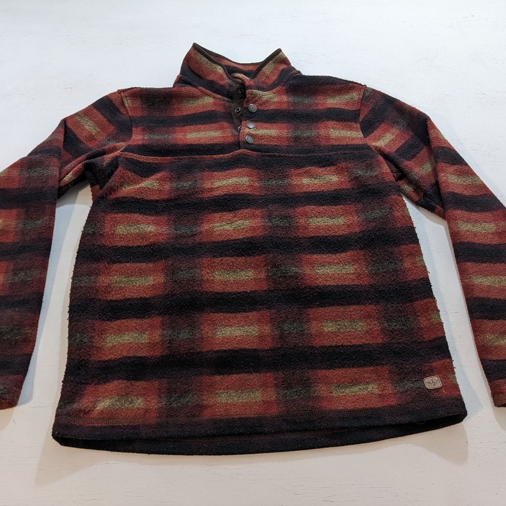 John Wayne Fleece Long Sleeve 1/4 Snap Reddish Brown Pullover Size S.